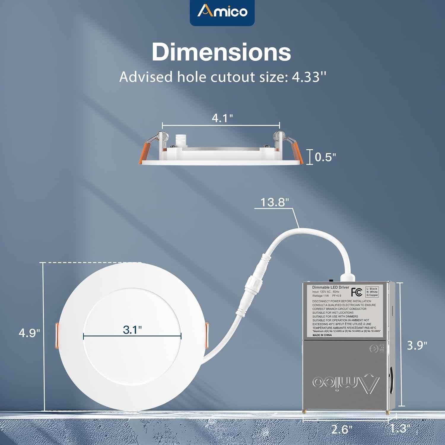 Ultra-Thin 6-Pack 6-Inch LED Recessed Ceiling Lights - Dimmable 5CCT 1100LM Wafer Downlights