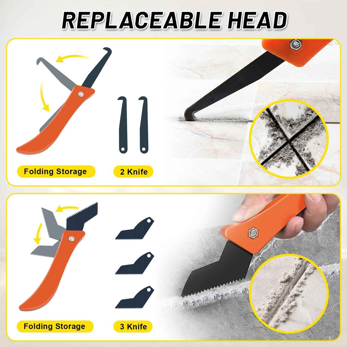 xoermioy 37 Pack Grout Removal Tool Kit, 3 Tile Grout Saws with 20 Extra Cleaning Blades, Hand Grout Saw and Caulk Remover Tool for Bathroom Showers, Ideal for Tile Grout Gap Cleaning and Repair