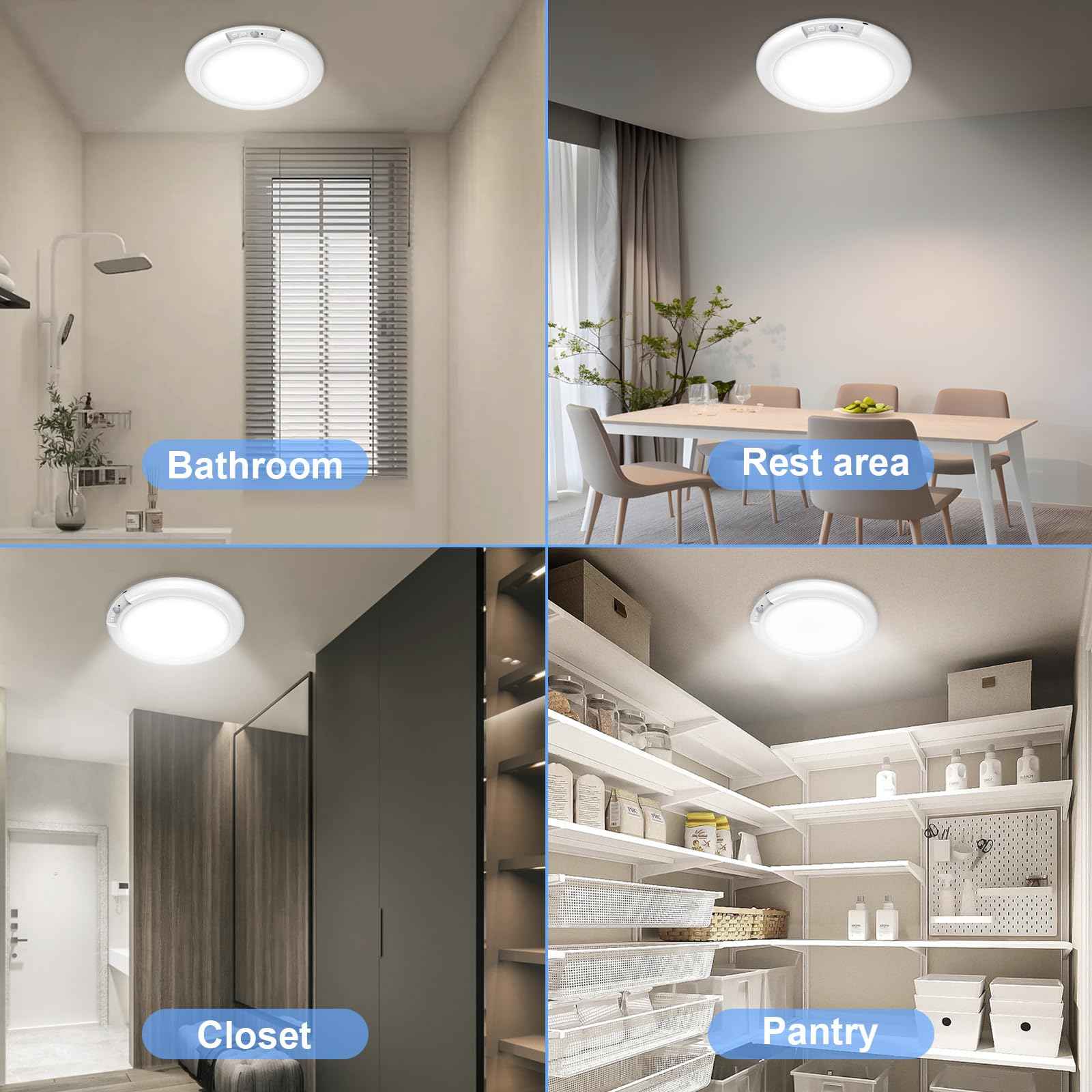 Rechargeable Motion Sensor Closet Light with Remote - Motion Sensor Light Battery Powered, 400LM Wireless Closet Lights Motion Sensored for Closets Shower Bathroom Hallway Pantry,3000K-6500K