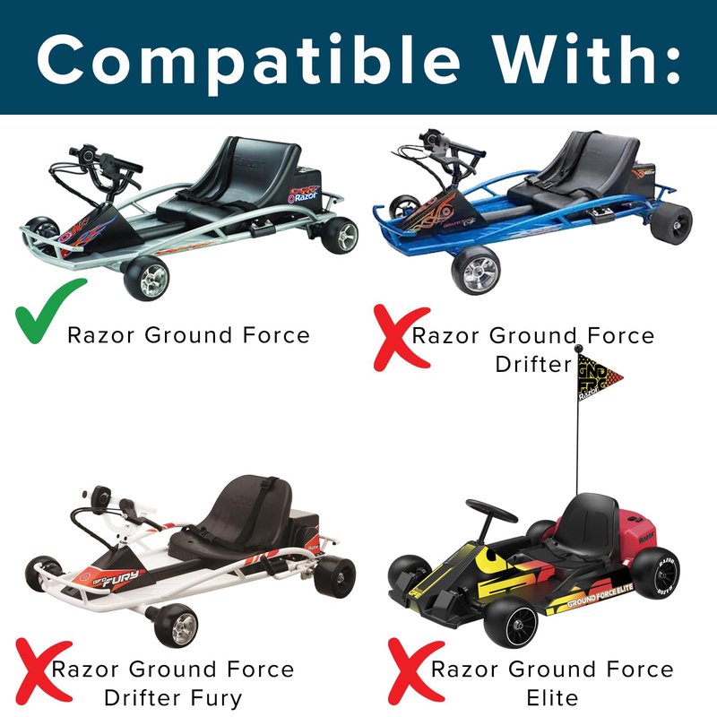 AlveyTech 4-1/2" x 2-1/2" Rear Wheels for Razor Ground Force Go-Kart - Replacement Parts for Electric Power Ground Force Model Only, Solid Rubber Tires, Left and Right Tire and Wheel Set