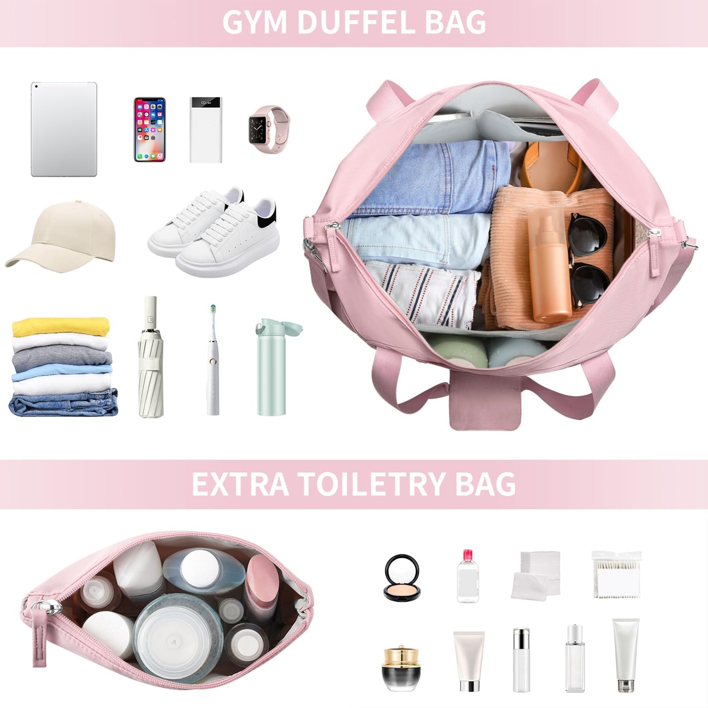 Gym Bag for Women, Personal Item Travel Bag with Shoes Compartment, Weekender Overnight Duffel Bag with Wet Pocket, Carry On Bag for Women, Travel, Gym, Weekend