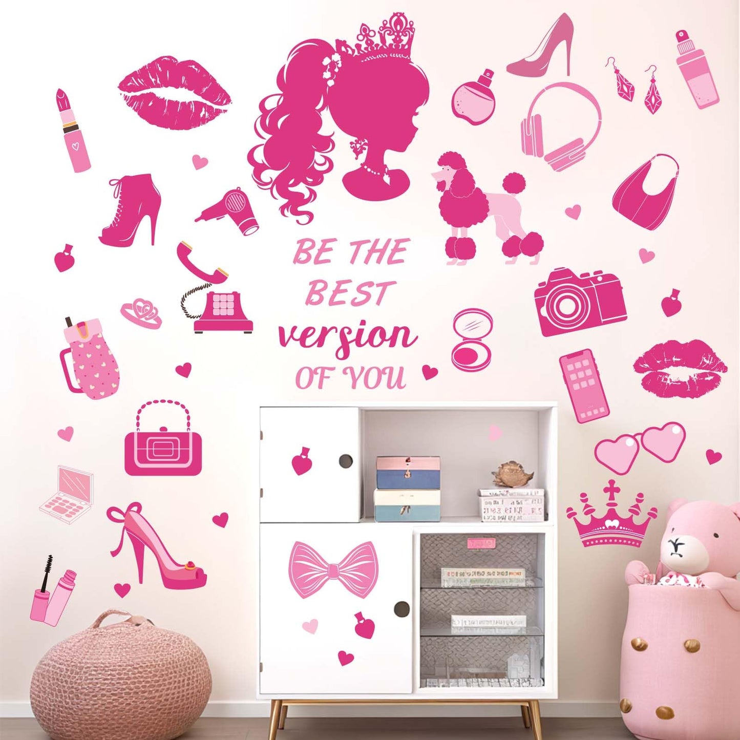 Princess Wall Stickers for Girls Bedroom: Pink Doll Fashion Wall Decals - Kids Baby Girls Room Nursery Daycare Wall Decor