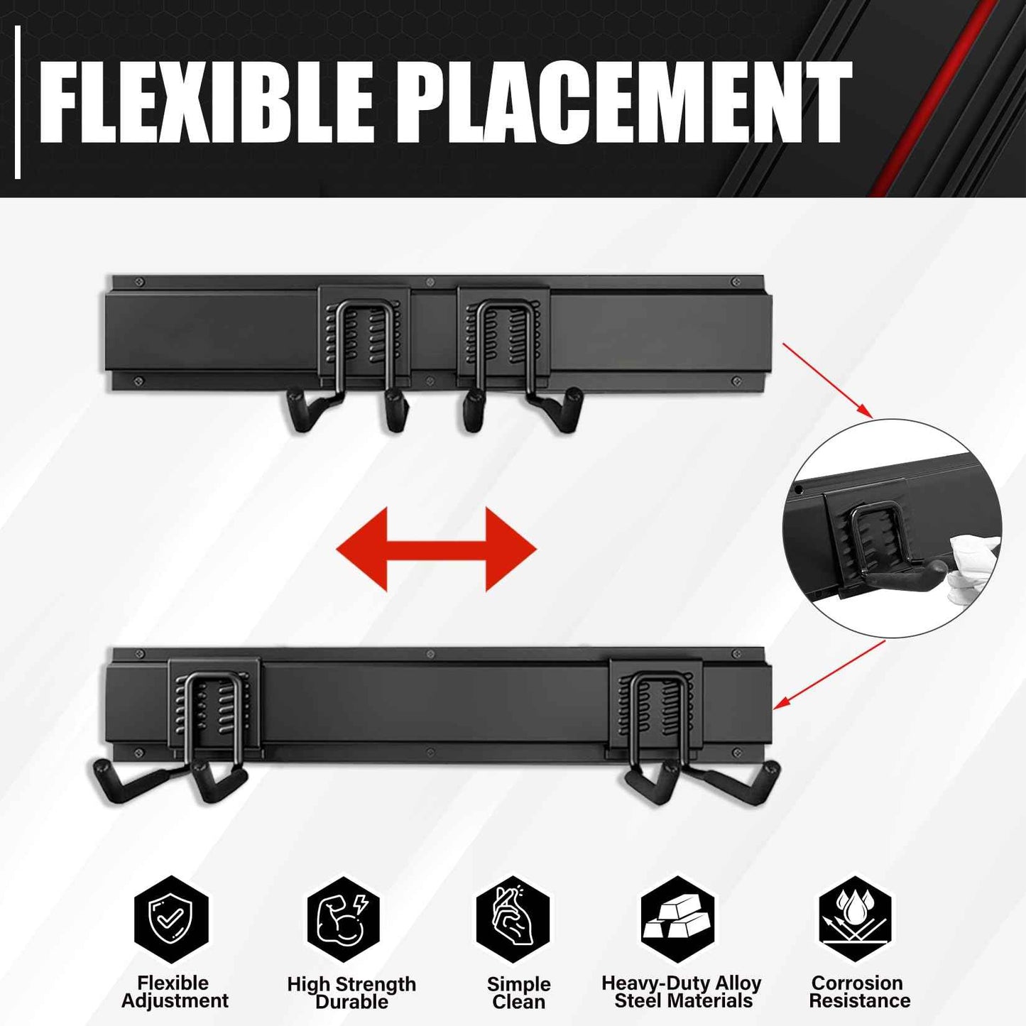 48In Garage Storage, Garage Tool Organization Wall Mount, Tool Organizer, Wall Mount Tool Storage Rack, Garage Garden Tool Organizer with 3 Rails and 7 Hooks, Hold Up to 440lbs, Include Torpedo level
