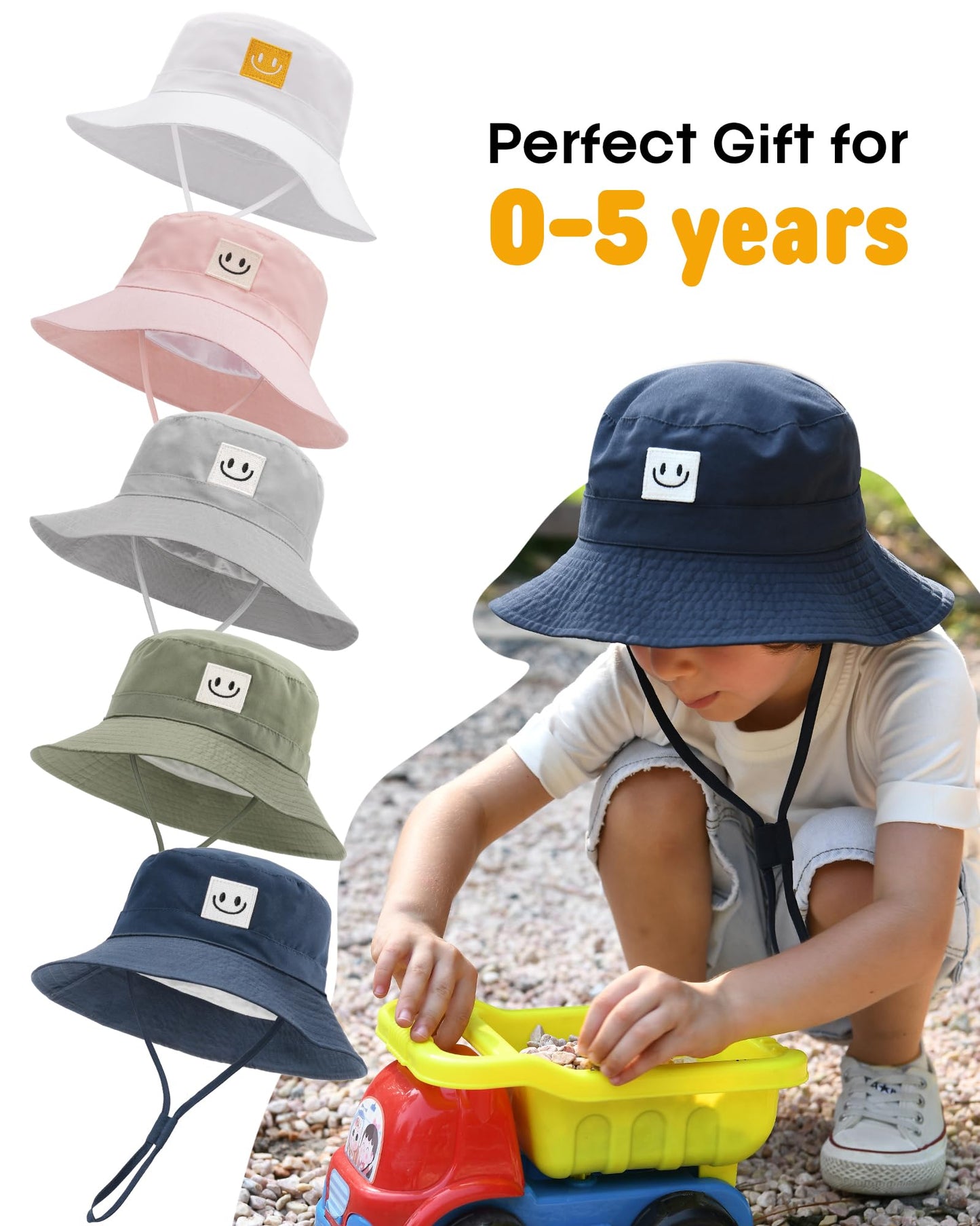 FURTALK Baby Sun Hat Smile Face Toddler Bucket Hat UPF 50+ Boys Girls 0-5Y