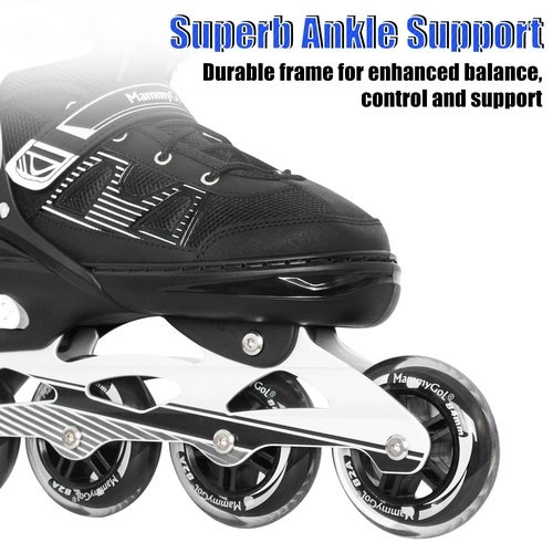 MammyGol Adult Inline Skates for Men Women, Roller Skates with Carbon Steel Bearings, TPR Brake, 3D Mesh, EVA Lining, PVC Upper | Adjustable Size Better Fit for Beginner Skating Enthusiasts