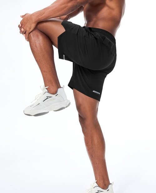 FOGFIRE Running Shorts for Men 2 in 1 Linner Quick Dry Athletic Gym Workout Tennis Shorts with Phone Pockets-Black M