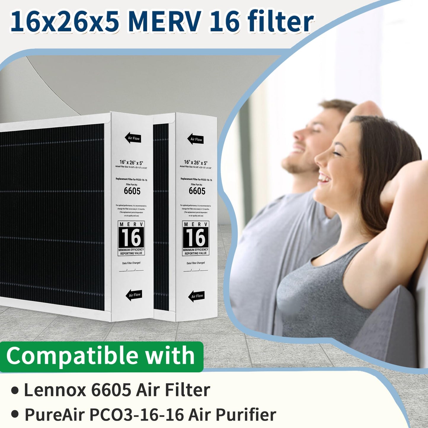 16x26x5 MERV 16 Replacement Filter,Replacement for Lennox 6605 Air Filter and Compatible with PureAir PCO3-16-16 Air Purifier.1 Pack