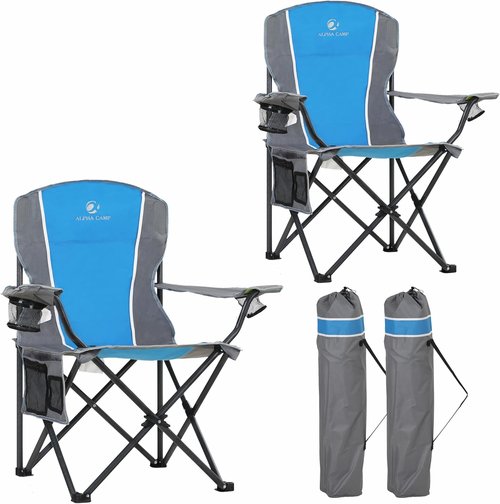 LET'S CAMP Oversized Camping Chair - Heavy Duty 350 LBS Capacity | 2-Pack with Cup Holder & Storage Bag - Blue