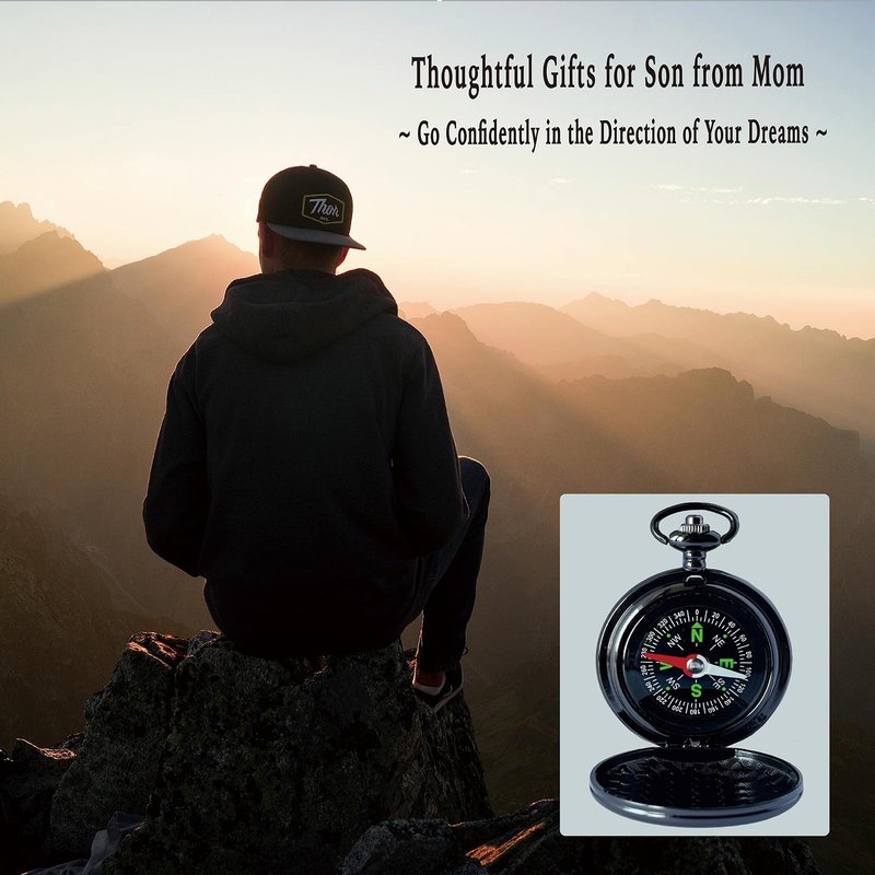 Son Gifts from Mom Dad, Go Confidently Pocket Compass Engraved Black, to My Son Pocket Token, Inspirational Keepsake Gifts Ideas for Older Son Birthday College Graduation Christmas