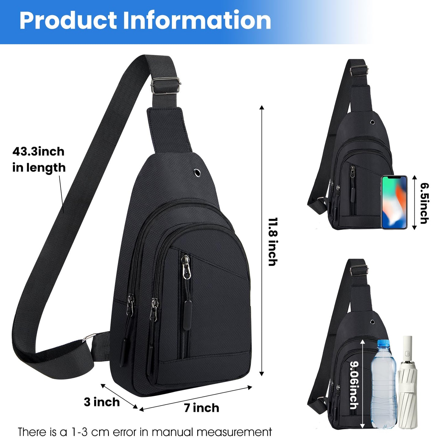 CisFyxia Crossbody Small Sling Bag for Women Men,Casual Lightweight Chest Pack Gym Athletic Backpack Multi Used Zipper Shoulder Daypack for Travel,Shopping,Hiking,Walking,Running,Biking,Black