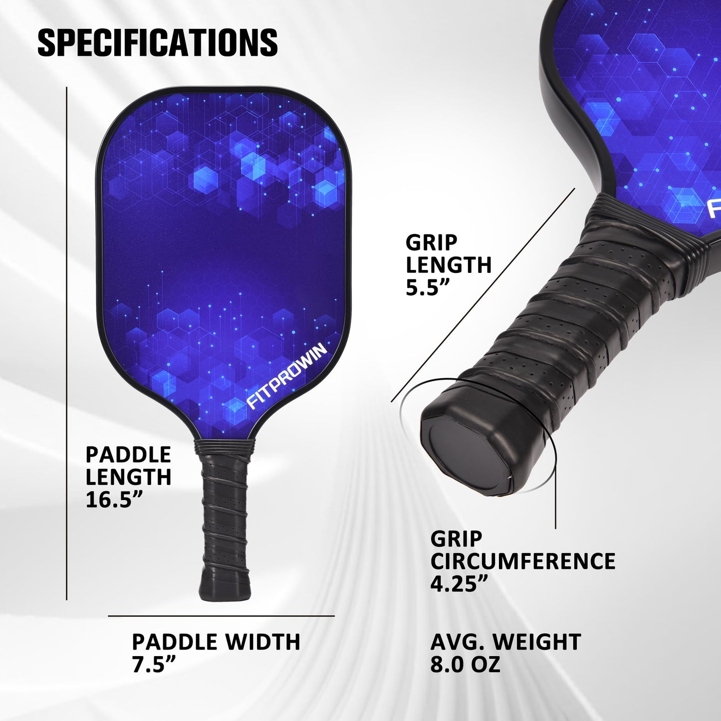 FITPROWIN Pickleball Paddles Set of 2 Fiberglass Pickleball Paddles with 16mm Honeycomb Core Lightweight Blue Pickle Ball Paddles for Men Women Beginners，4 Balls, Portable Bag