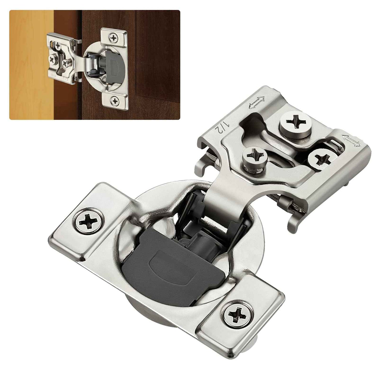 Home Expert 10 Pack (5 Pairs) 1/2" Overlay Soft Close Cabinet Hinges, Satin Nickel Stainless Steel Concealed Hinges with 3D Self-Closing for Face Frame Doors & Kitchens