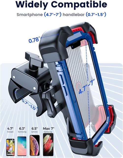 JOYROOM Motorcycle Phone Mount - 1s Auto Lock | 100mph Military Anti-Shake Bike Holder for All Phones