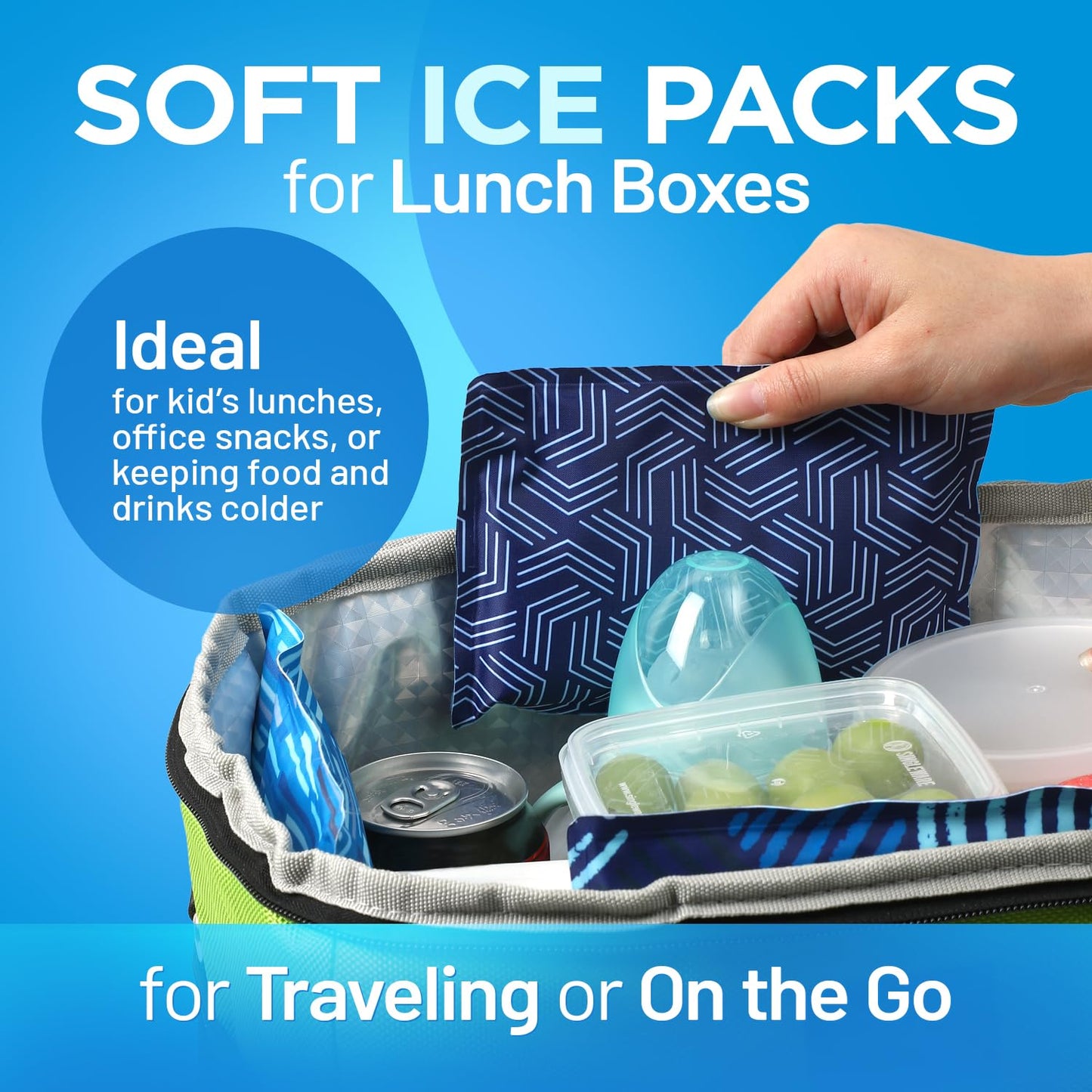 Everlasting Ice RX Reusable Ice Packs for Lunch Boxes & Coolers (2 Pack) Flexible, Long-Lasting, BPA Free, Versatile Soft Ice Pack for Insulated Bags, Picnic, Travel and More