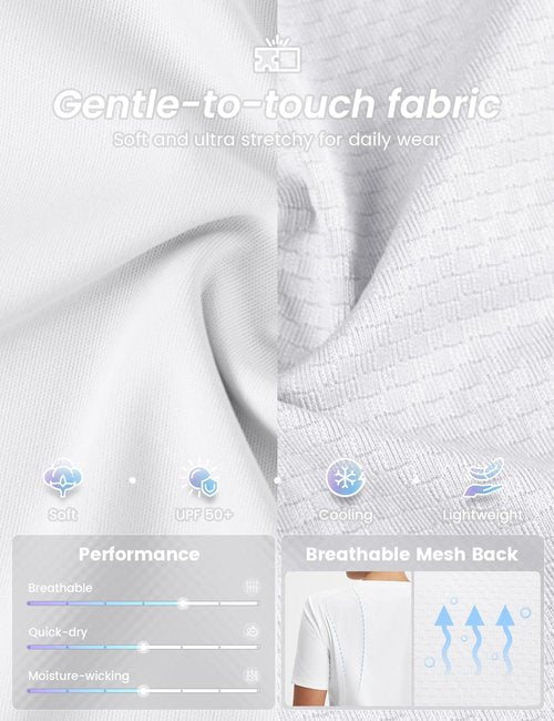 baleaf Women's Short Sleeve Workout Shirts Breathable Mesh Back Quick Dry UPF 50+ T-Shirts Crewneck Gym Running Hiking Tops White L