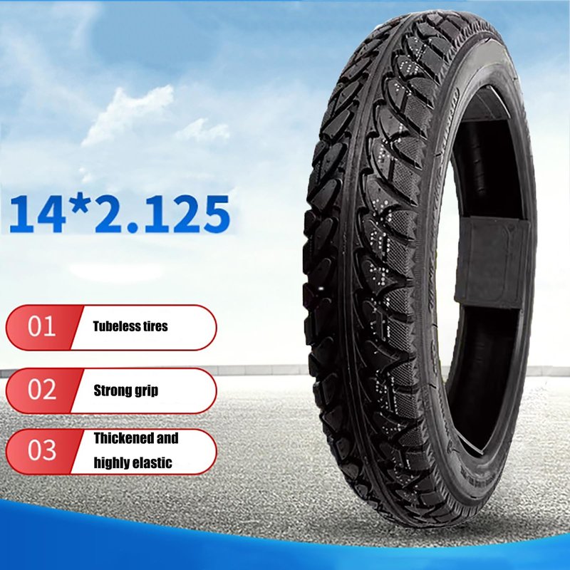 14 x 2.125 Electric Bike Tire Tubeless, 14X2.125 Tubeless Tire with Angled Valve, For Ebike 14x2.125/57-254 Folding Electric Bike Tire, E-Bikes and E-Scooters