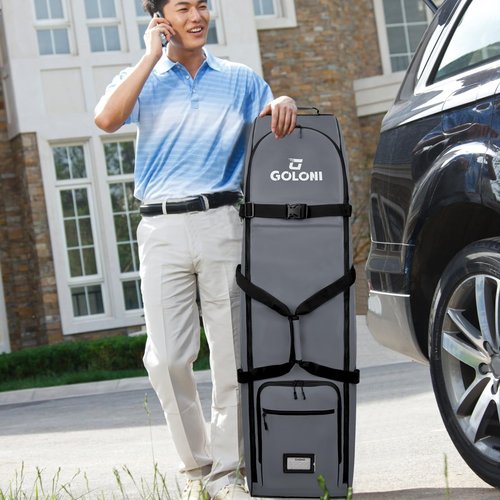 Goloni Golf Travel Bag with Wheels for Airlines, Heavy Duty Golf Club Travel Case, Water Resistant Golf Bag Cover for Air Travel, Portable Foldable Golf Luggage for Men Women