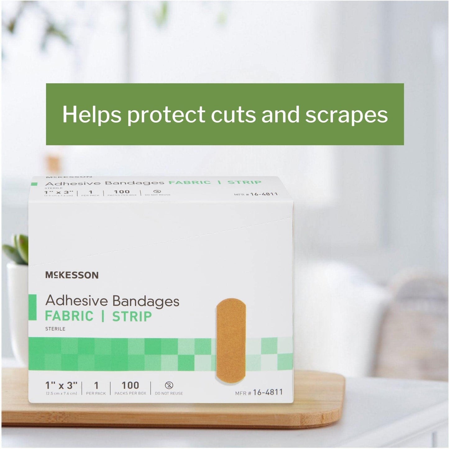 McKesson Adhesive Bandages, Sterile, Fabric Strip, 1 in x 3 in, 100 Count, 3 Packs, 300 Total