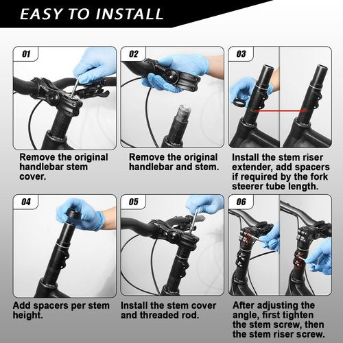 BUCKLOS Bike Stem Riser Extender MTB, 1-1/8" 28.6mm Bike Fork Stem, Handlebar Stem Aluminum Adapter for Mountain Bike, Road Bike, MTB, BMX