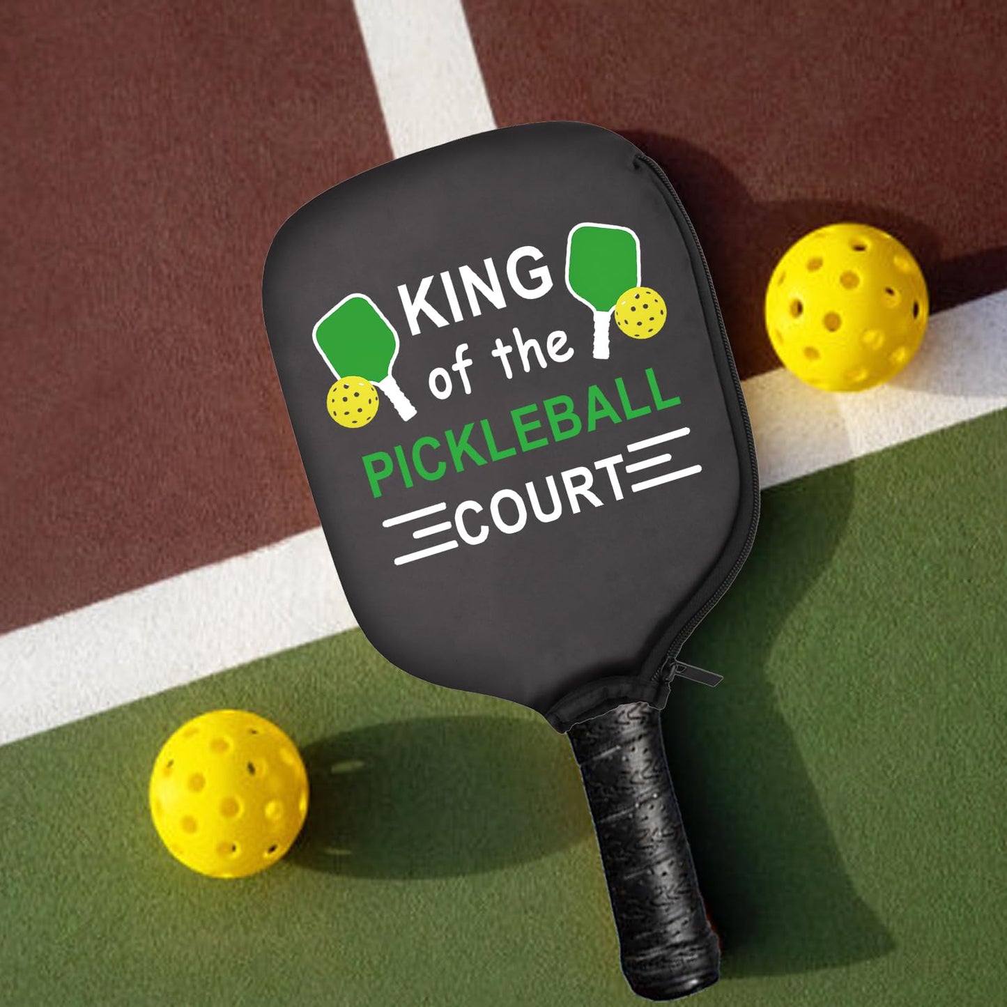 PWHAOO 2PC Queen/King Of The Pickleball Court Pickleball Paddle Covers Funny Pickleball Paddle Pouch Gift (King Of Pickleball Paddle)