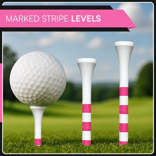 Double-D Golf Bamboo Golf Tees Supporting Breast Cancer Research | 10% Profit Donation | Two Size Options (2 3/4" & 3 1/4") | Striped Pink and White | Biodegradable & Eco-Friendly
