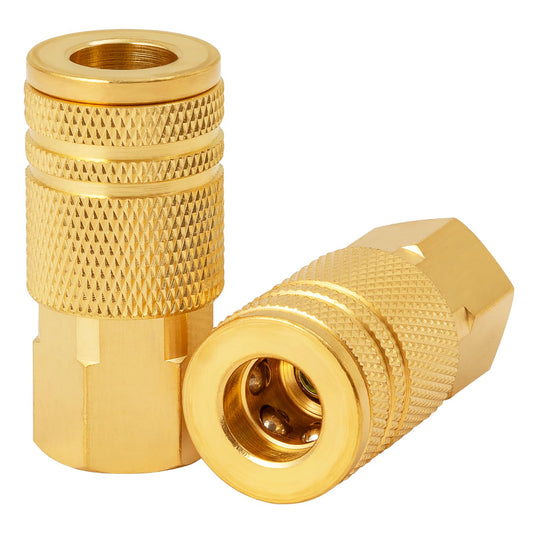 SUNGATOR 2 Pack 3/8'' Female NPT Industrial Air Hose Fitting, Brass 3/8'' FNPT to 1/4'' Flow Hole Air Couplers, M-Style Pneumatic Air Fittings, 3/8 Inch Quick Connect Air Couplers
