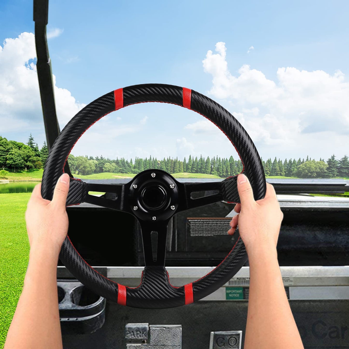 MOSNAI 13.7'' 350mm Deep Dish Steering Wheel, Racing Golf Cart Fit Club Car DS and Precedent,Yamaha EZGO RXV & TXT Golf Cart Steering Wheel