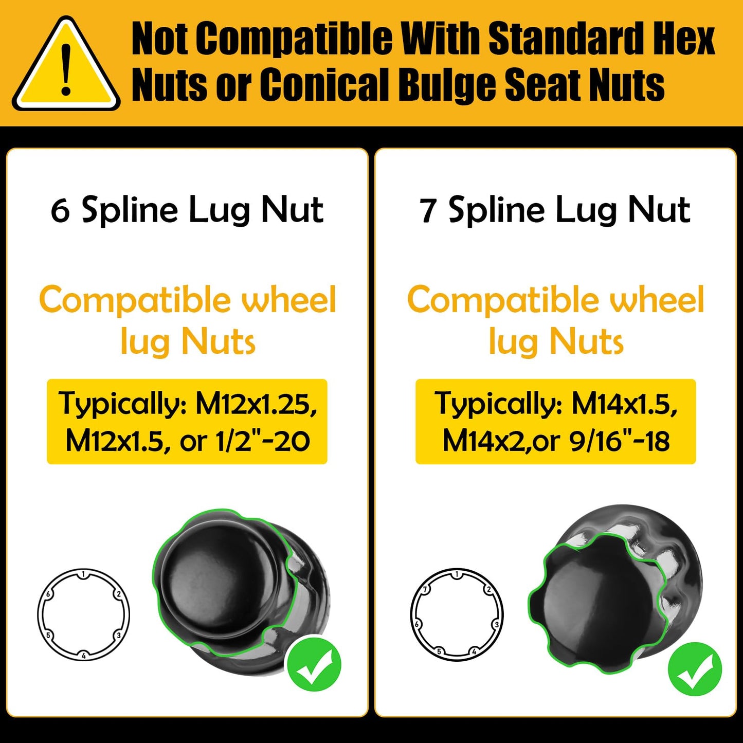 REBRA 6 Spline & 7 Spline Lug Nut Socket Set, Spline Lug Nut Lock Key, Locking Wheel Lug Nut Removal Tool for Easy Installation and Removal of Lug Nuts on Aftermarket Wheels (2-Pieces)