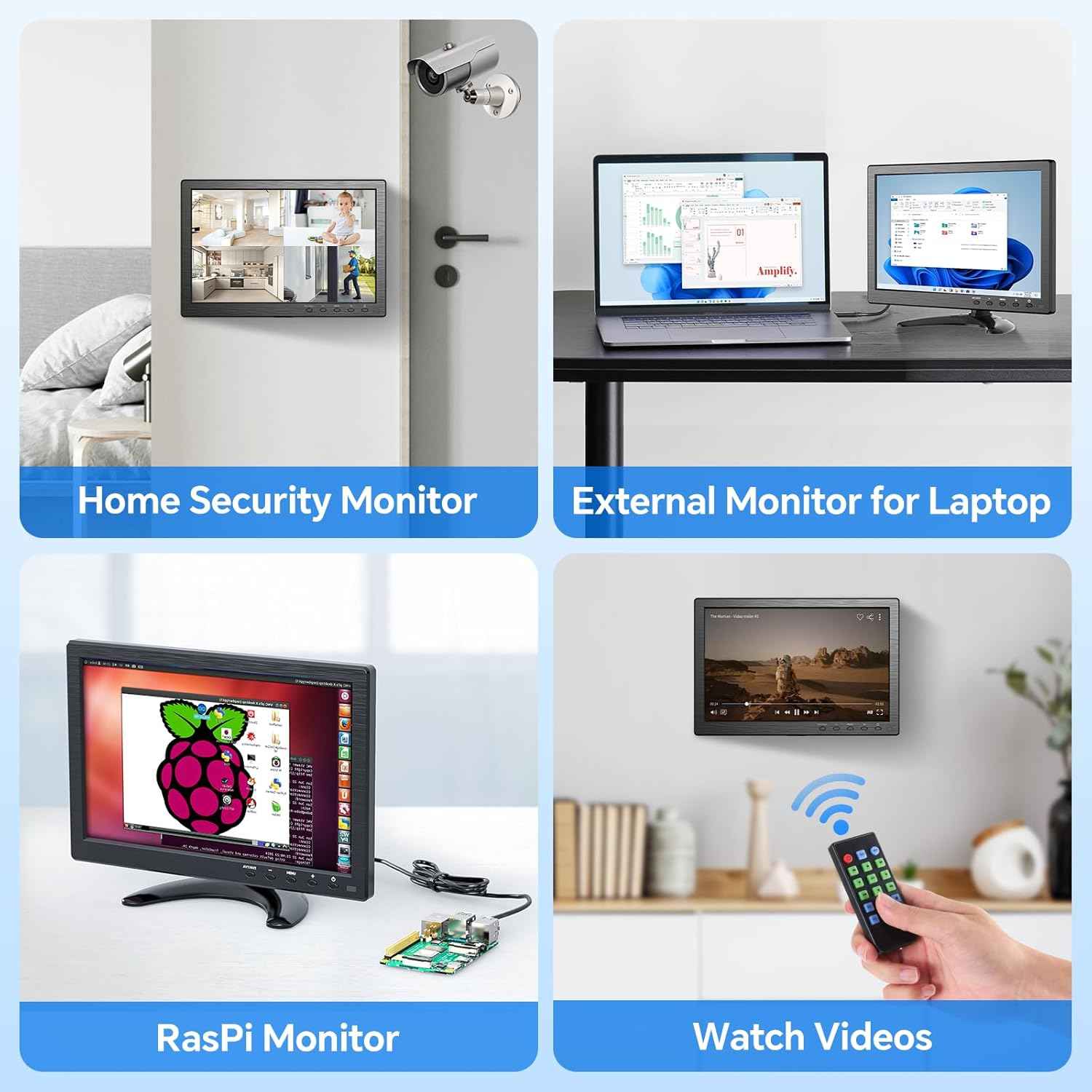 10.1 Inch Eyoyo Security Monitor - 1366x768 HDMI VGA AV BNC USB, Built-in Speakers for CCTV & PC