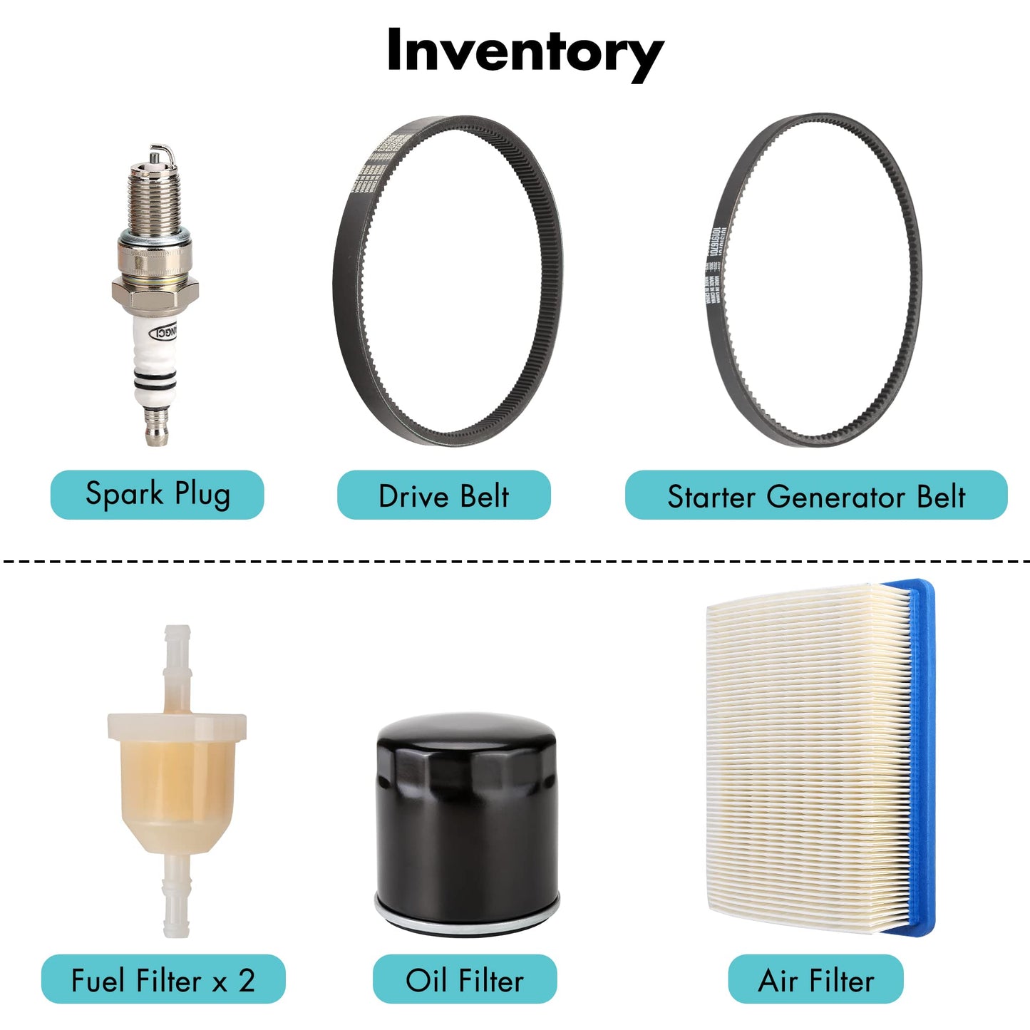 10L0L Golf Cart DS Tune Up Kit W/Clutch Drive Belt &Generator Belt fit 1992-2004 Club Car DS Gas Models with FE290,FE350 Kawasaki Motor, Incl. Air & Oil Fuel Filters Spark Plug,OEM 1025582, 101916701