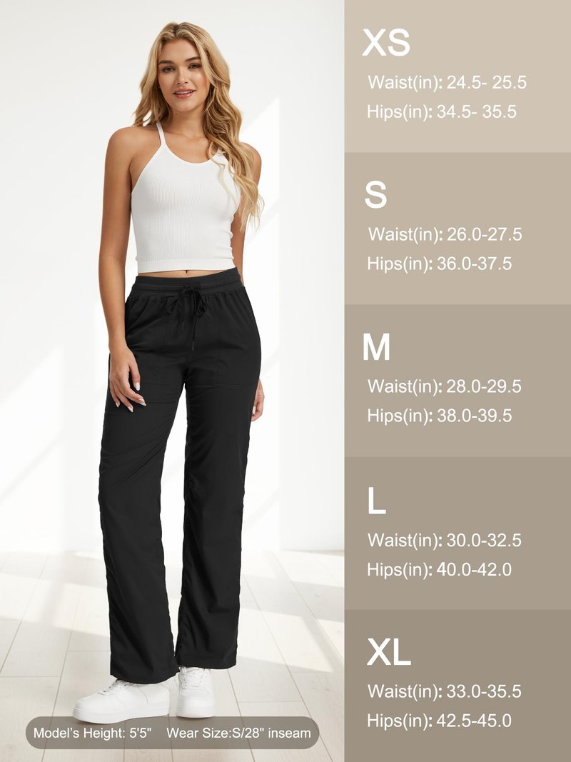 Prettyleaf Petite Women's 26" Inseam Dance Studio Pants Lightweight Travel Athletic Pocket Joggers, Black, Small