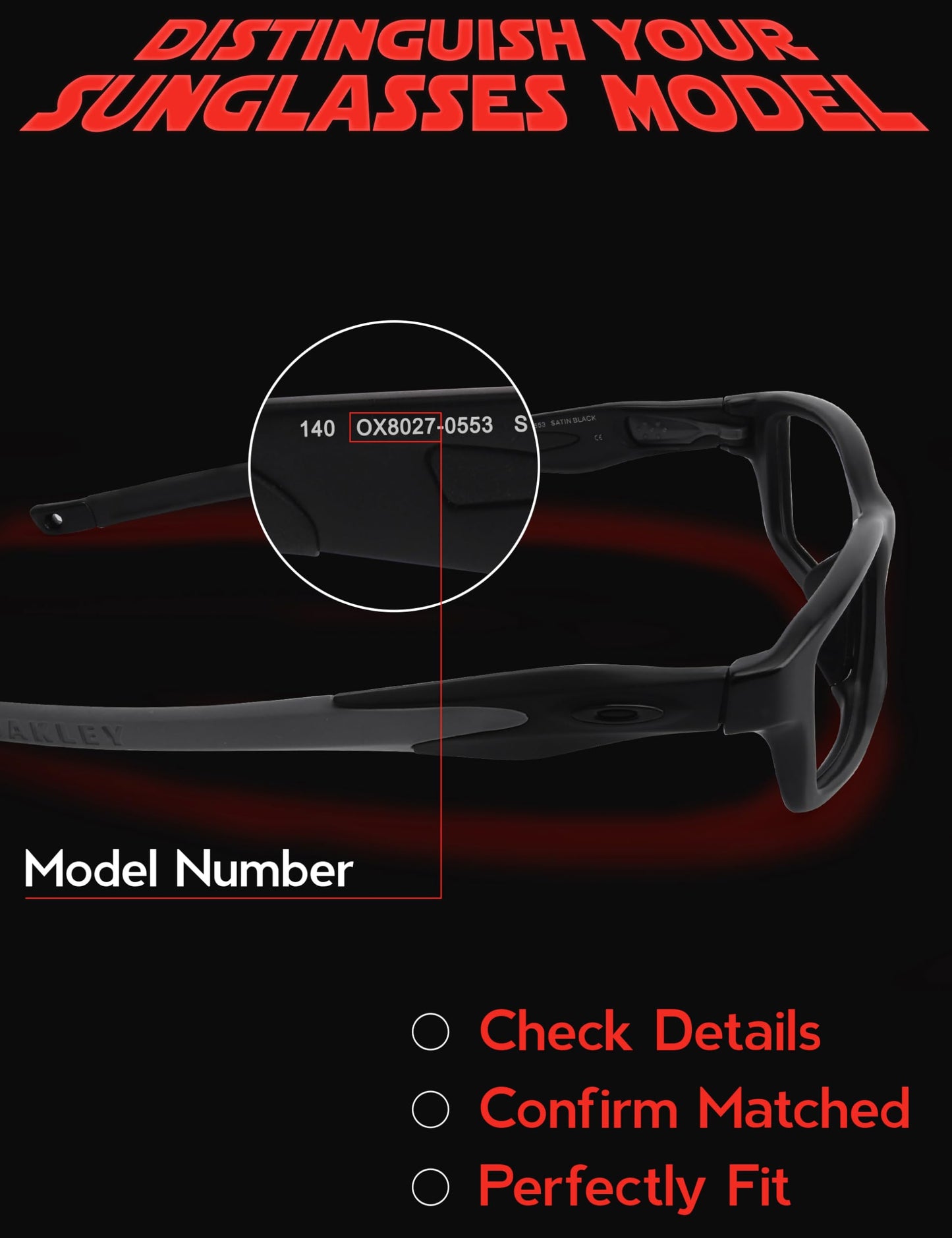 Fiskr Polarized Clip-On Sunglasses for Oakley Crosslink OX8027 (Size 53-17) - UV Protection - Universal Fit for Men & Women - Fire Red