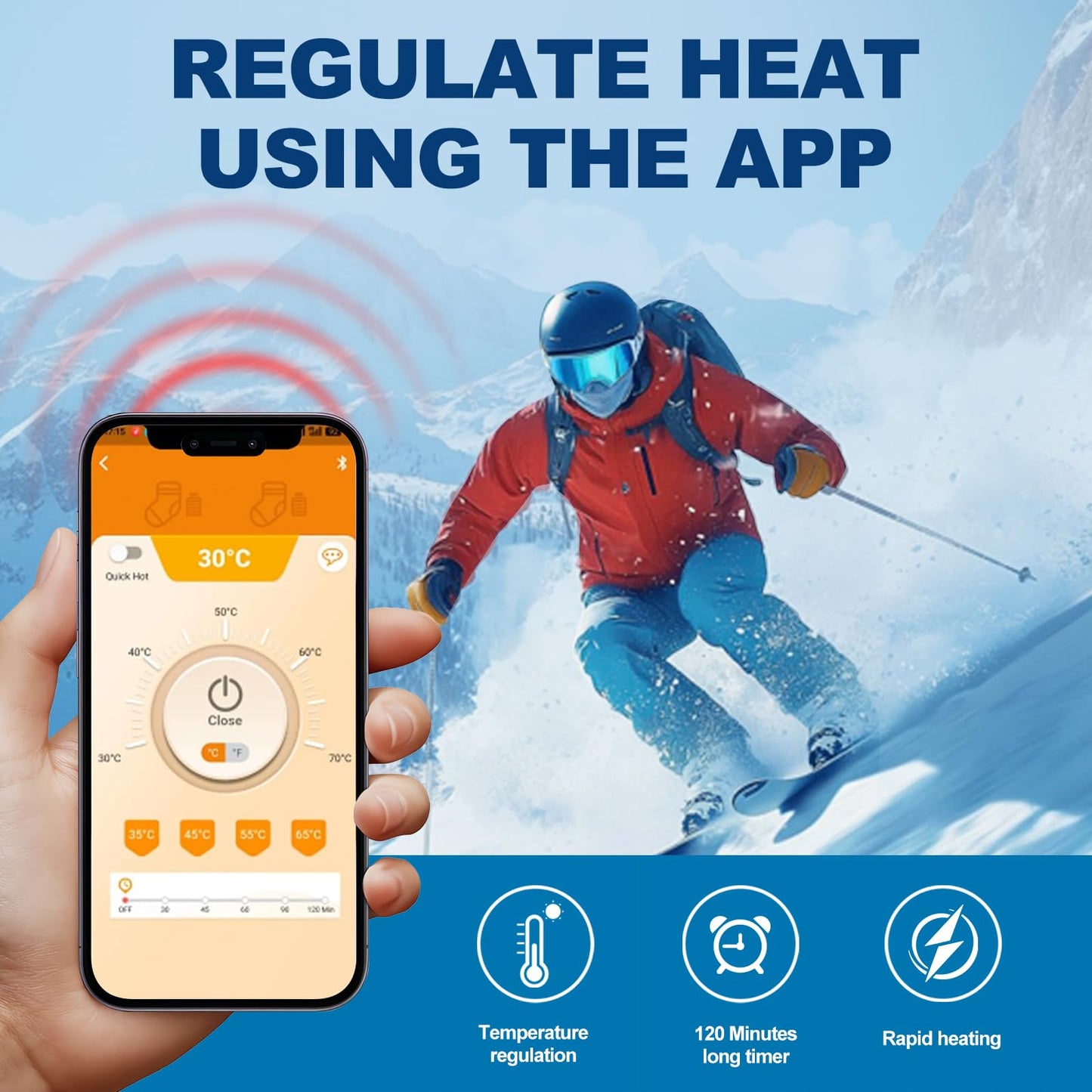 Heated Socks, Electric Heated Socks for Men Women, Electric Heated Foot Warmer, Rechargeable Heated Socks Work Up to 8 Hours, Washable Heating Socks with App Control for Winter Outdoor Skiing Hunting