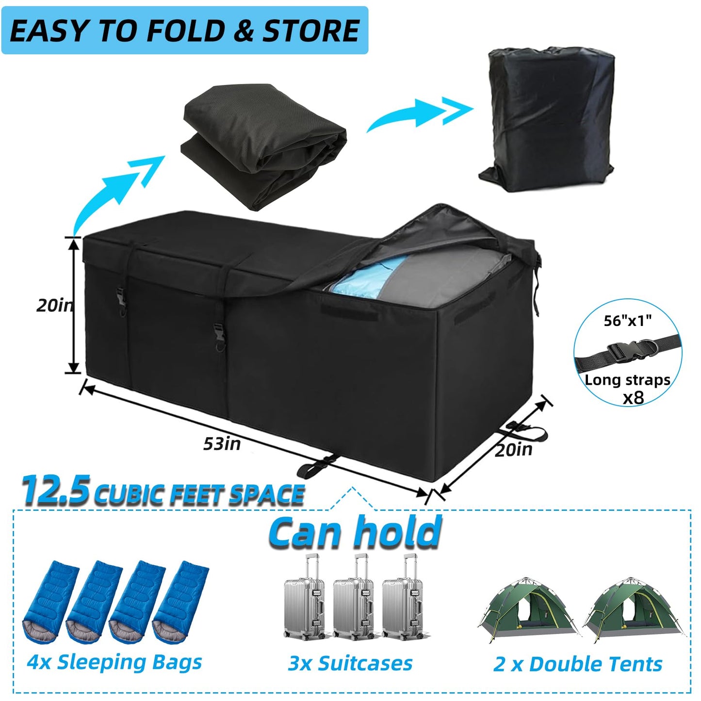 Waterproof Cargo Bag for Hitch Carrier 12.5 Cubic Feet Cargo Bag for Hitch Carrier,600D PVC Vehicle Soft-Shell Carriers with 8 Reinforced Straps,Storage Bag