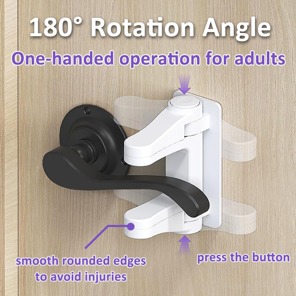 Door Lever Lock Child Proof, 2 Pack Door Handle Baby Proof No Drilling, 3M Adhesive Child Safety Cabinet Locks for Doors Simple Install and No Tools Needed, White