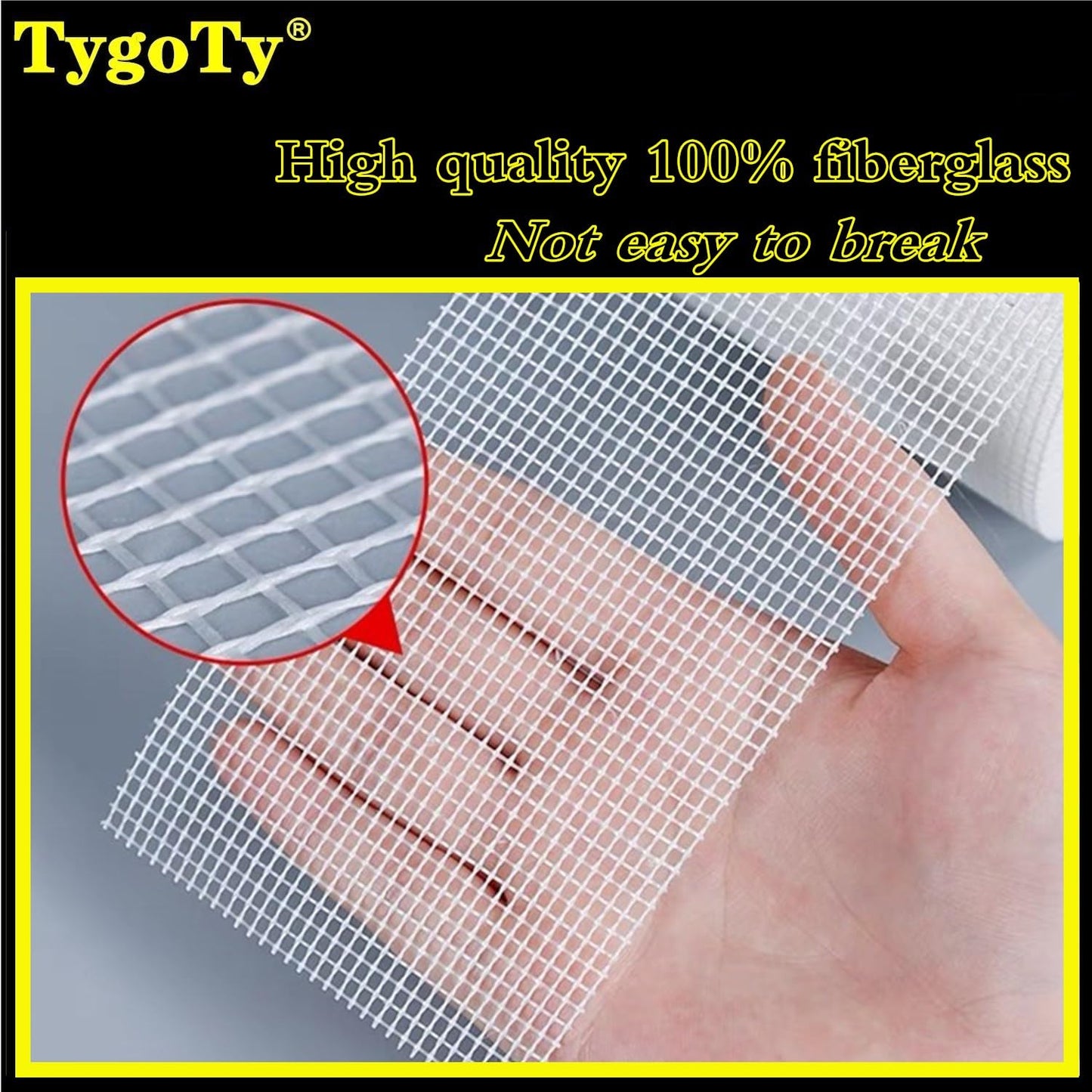 TygoTy Drywall Joint Mesh Tape 2“×180 Ft，Strong Self-Adhesive 100% Fiberglass Drywall Repair Tape for Wall Crack and Seam Patch,White