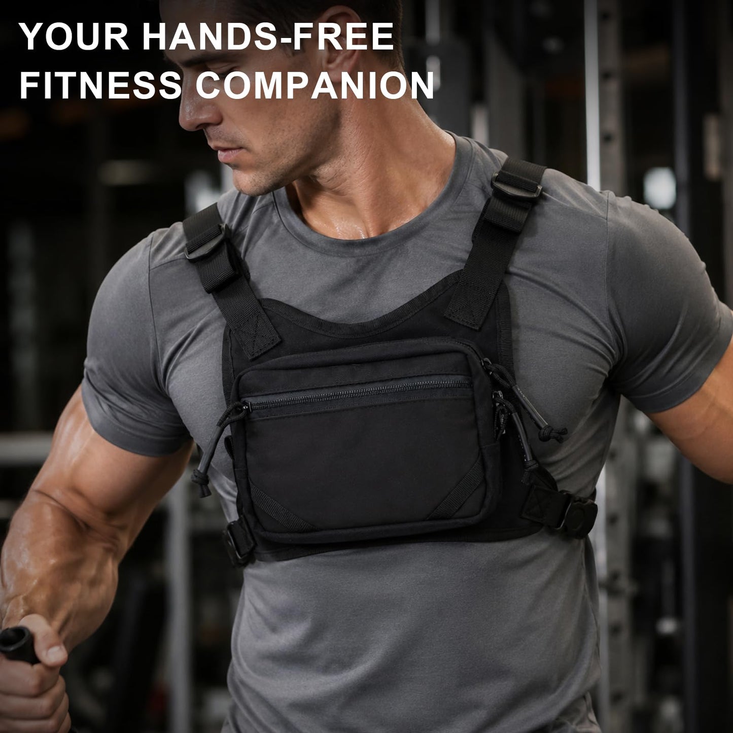 MGFLASHFORCE Chest Bag for Men and Women, Chest Rig Pack Front EDC Pouch Running Vest Phone Holder for Workout, Hiking and Outdoor Sports