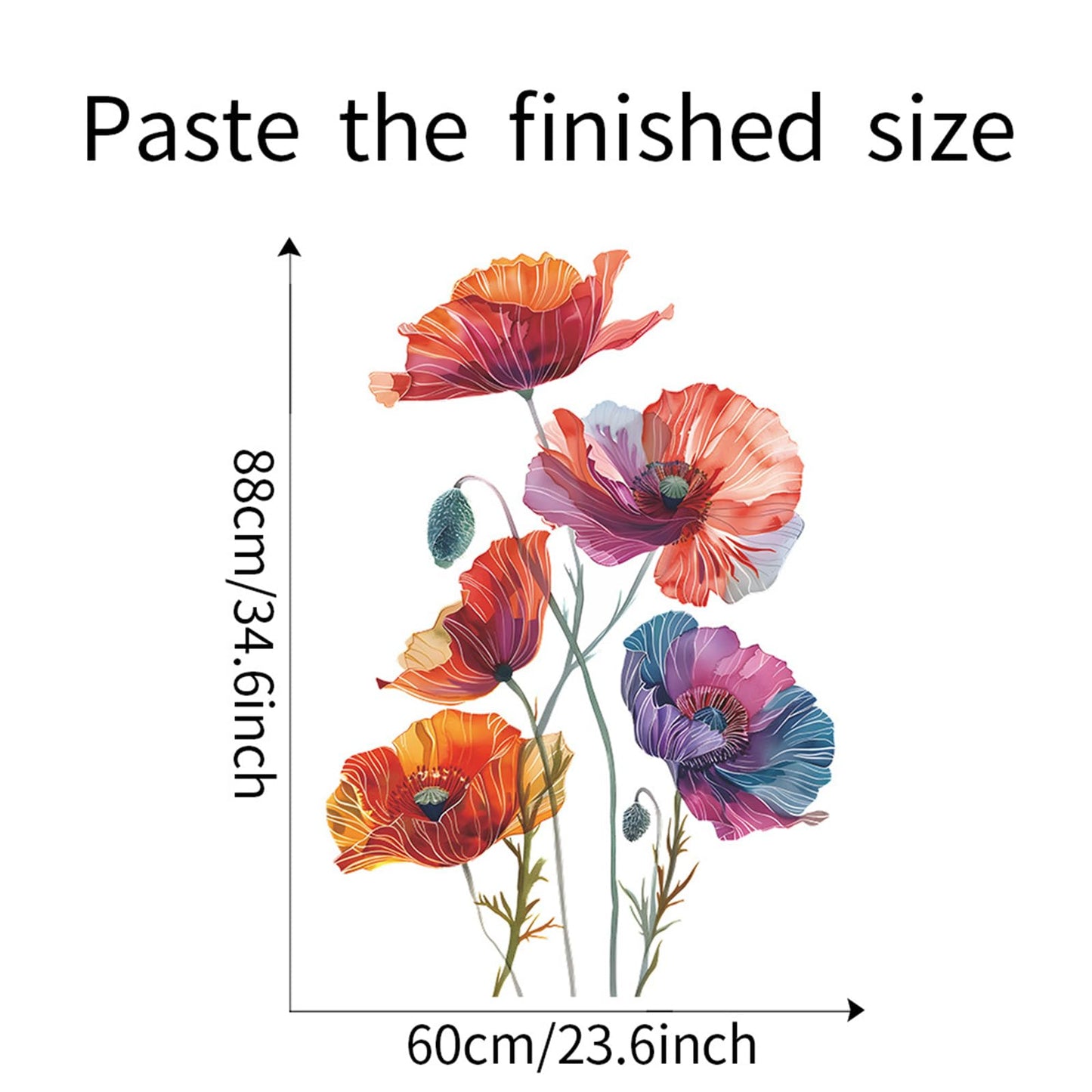 TUOKING Painted Flowers Wall Stickers Decor Removable Wall Murals Peel and Stick Wall Art Decal Home Decor for Kitchen,Bedroom,Living Room(fun-c42)