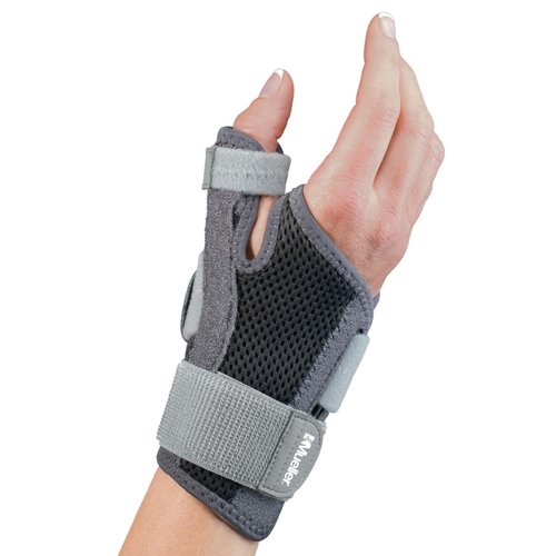 MUELLER Sports Medicine Adjust-to-Fit Thumb Brace, Spica Splint, Thumb Pain Relief Stabilizer for Men and Women, Ideal for De Quervain's Tenosynovitis, Arthritis, Sprains, Fits Right or Left, Gray, One Size