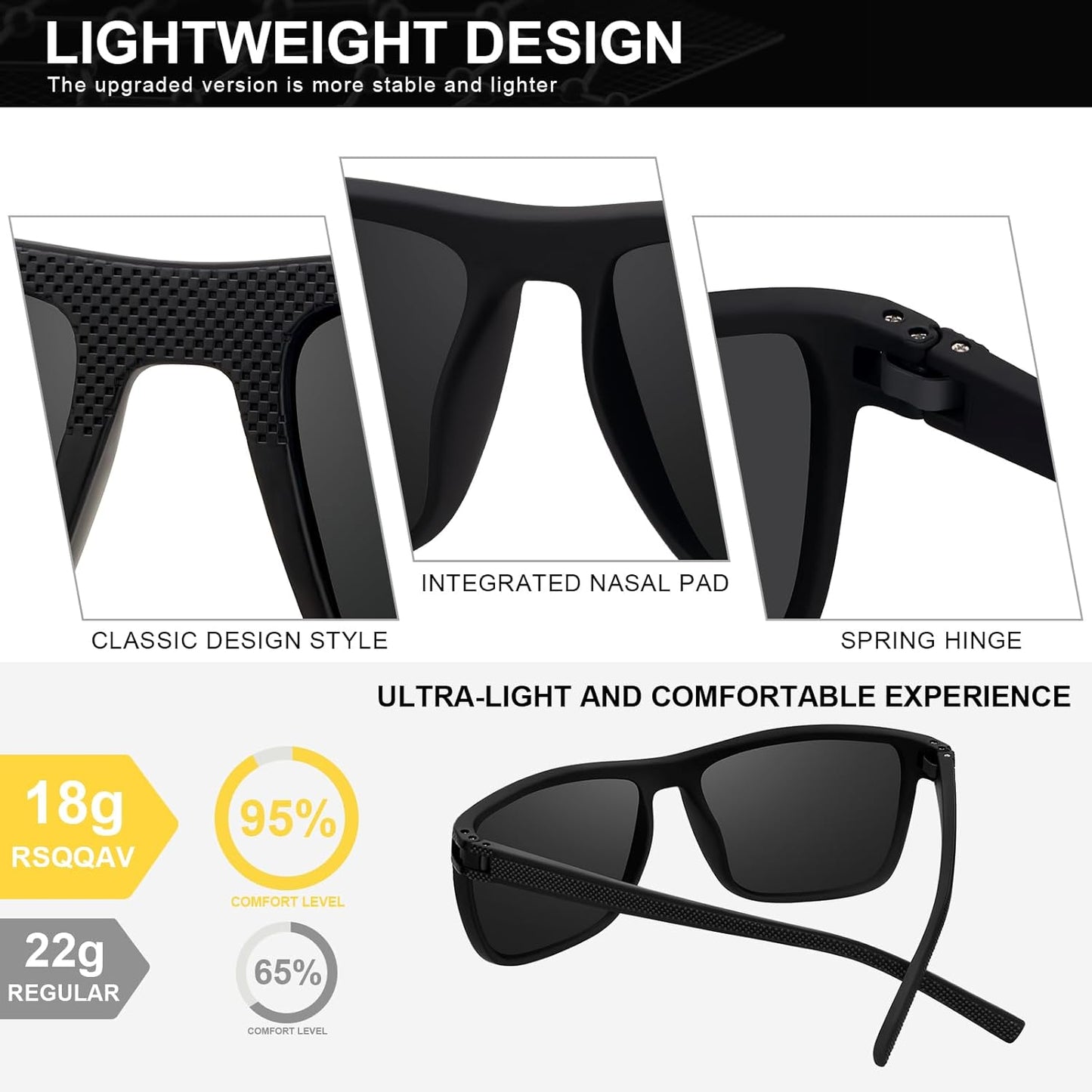 Skiennix Polarized Sunglasses - Lightweight Square Frame with UV Protection for Driving & Fishing