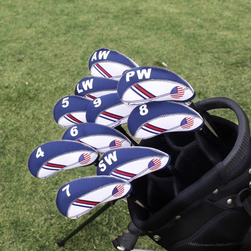 Craftsman Golf White & Blue US Flag Neoprene Golf Club Head Cover Wedge Iron Protective Headcover for Callaway, Ping, Taylormade, Cobra, Etc.