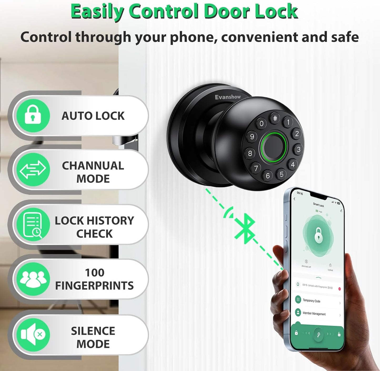 Fingerprint Door Lock - 4-in-1 Keyless Entry Biometric Smart Knob for Home & Office