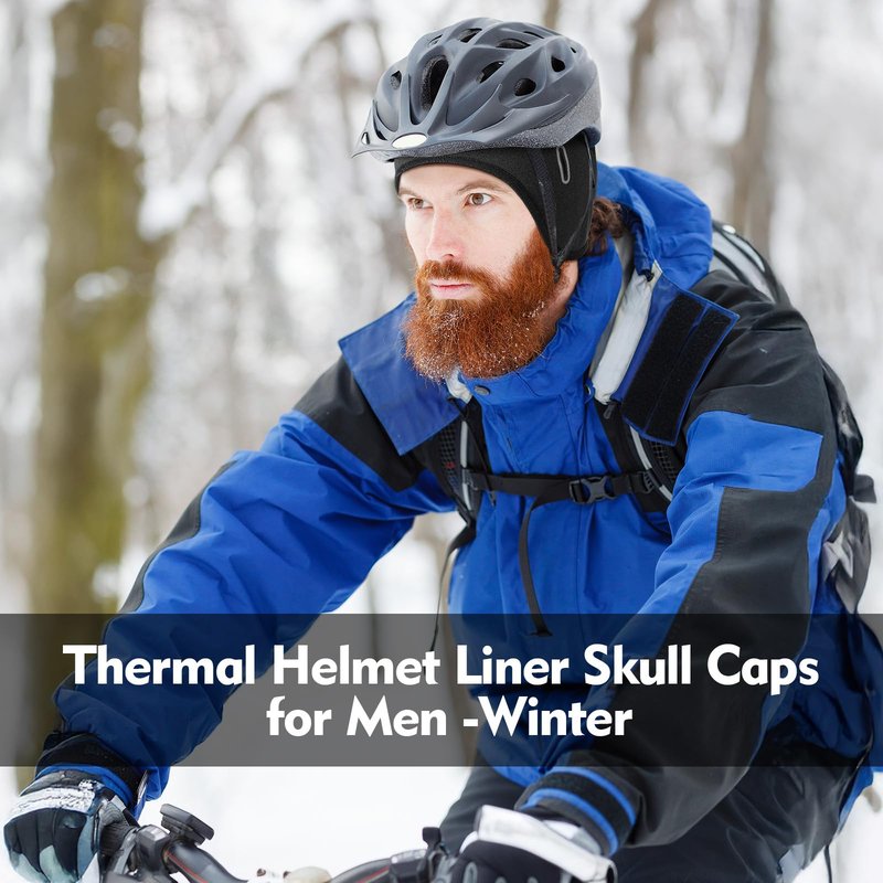 JenPen 4 Pack Winter Skull Caps Helmet Liner with Glasses Holes for Men Women, Warm Cycling Helmet Liner, Thermal Hat Beanie (Black, Dark Gray, Navy Blue, Light Gray)