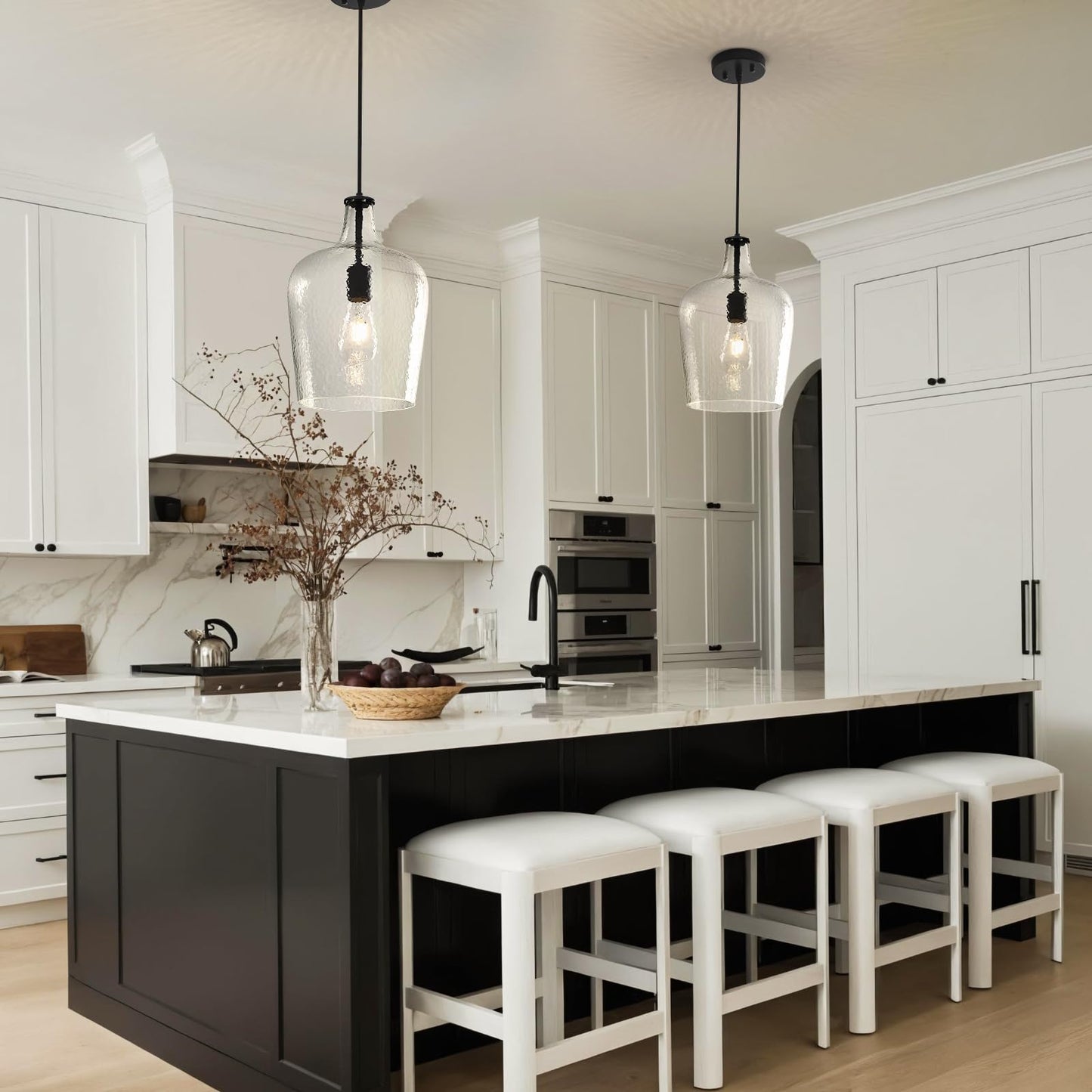 9.3" Blown Glass Pendant Lighting for Kitchen Island,Black Large Pendant Light Fixture with blown Thickened Glass,1 Light Farmhouse Hanging Light for Hallway,Bedroom, Living Room Tall 14 inch