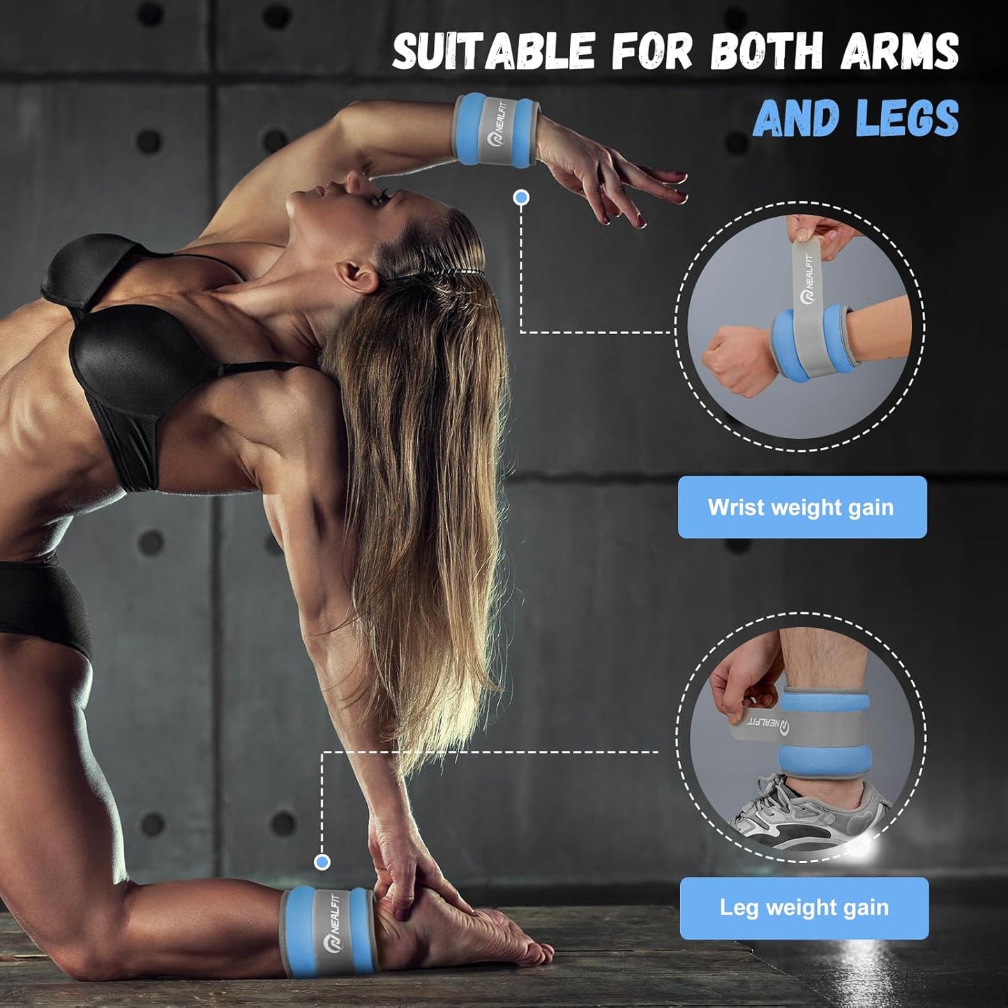NEALFIT Ankle Weights - Adjustable Leg & Arm Weights for Running, Gymnastics & Fitness | Unisex
