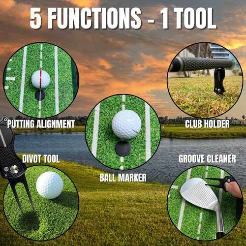 Against The Grain 2 Pack Golf Divot Tool 5-in-1 Black Metal Golf Divot Repair Tool with Magnetic Alignment Ball Marker for Golf Accessories for Men