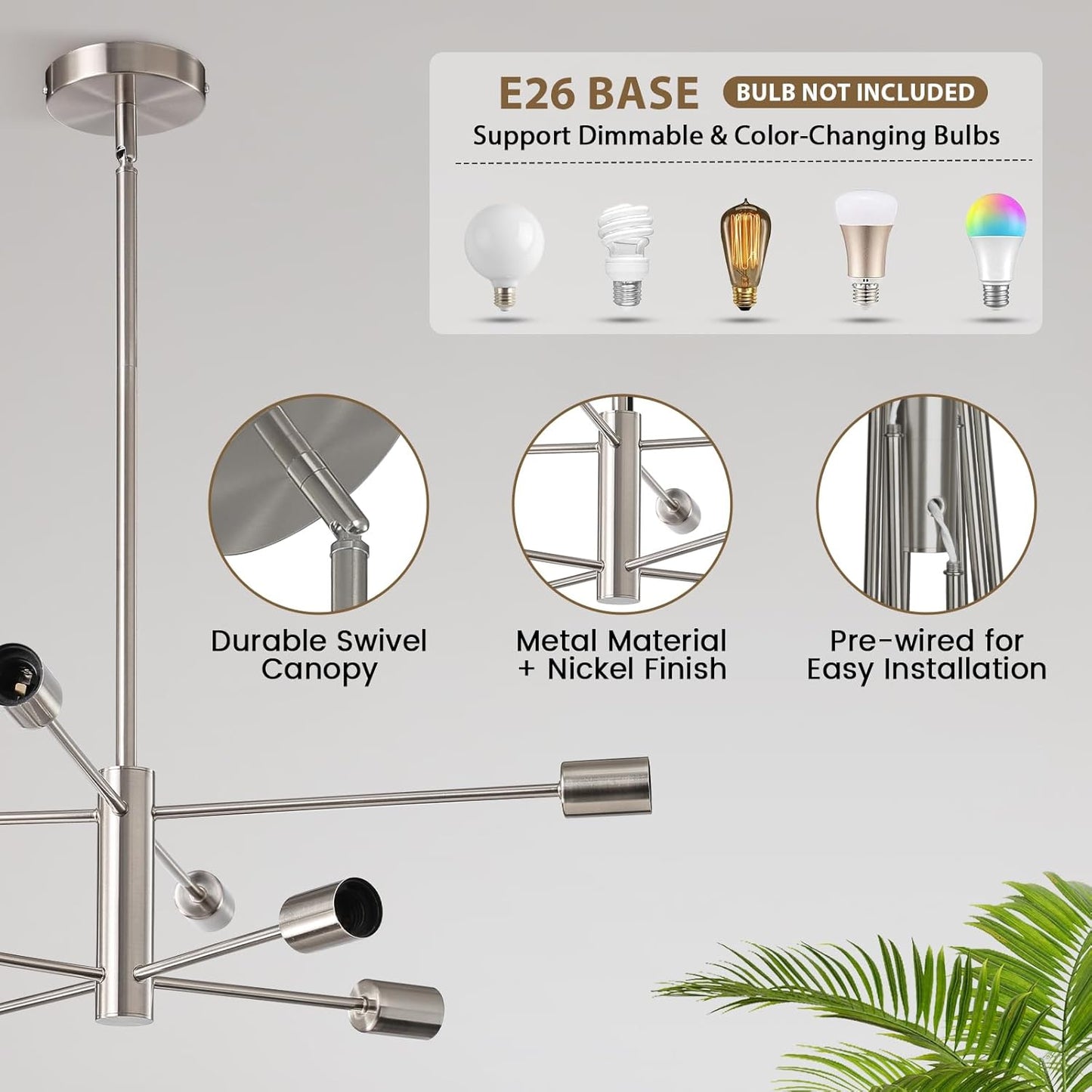 8-Light Gold Sputnik Chandelier - Modern Adjustable Ceiling Light for Dining Room, Kitchen & Foyer