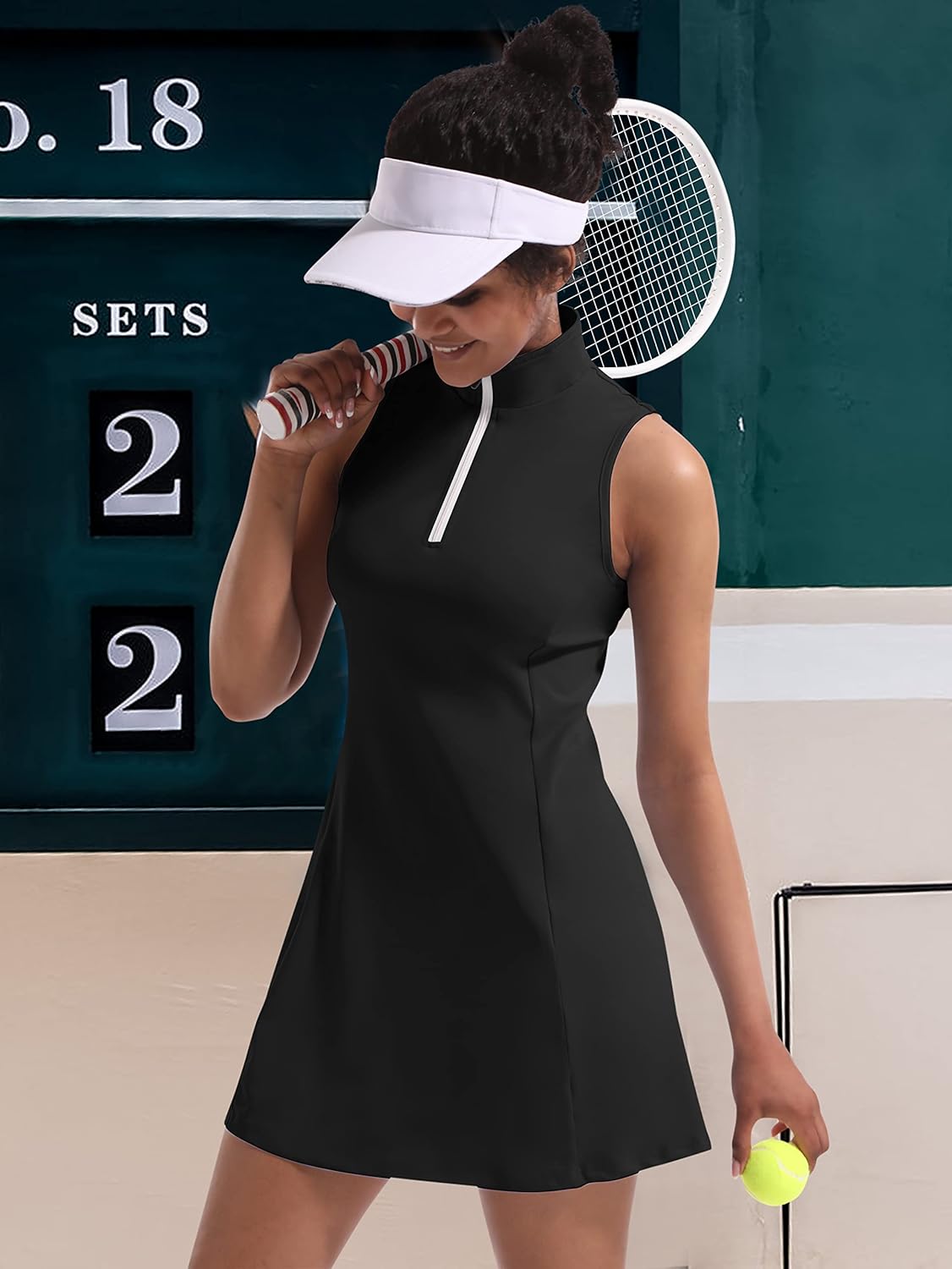 Skiennix Tennis Dress for Women - Sleeveless Athletic Dress with Built-In Shorts & Pockets