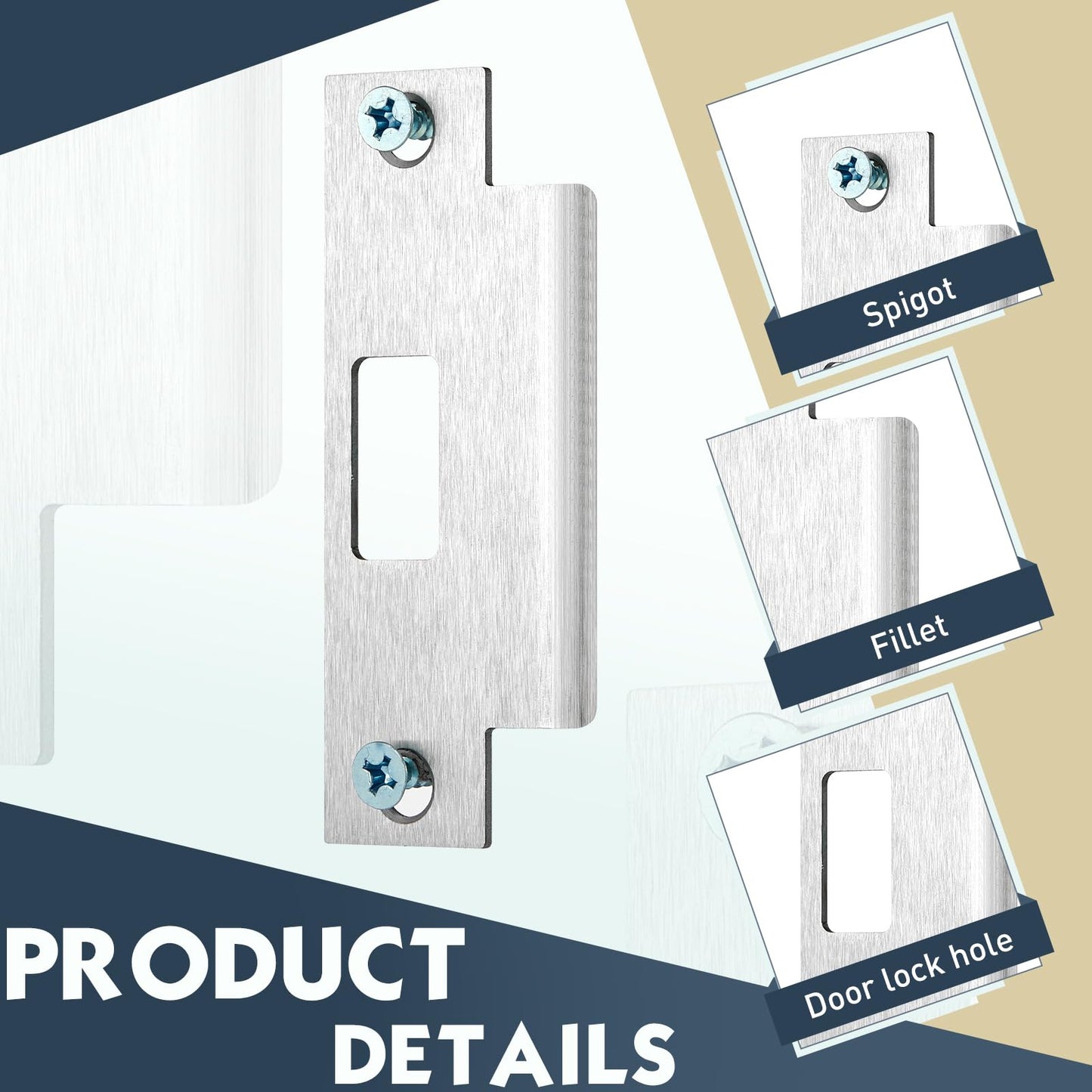 Tandefio 4 Pcs 4 7/8 x 3 3/8 x 1 1/4 Inch Deadbolt Strike Plate Stainless Iron Door Extended Strike Plate Door Reinforcement Backplate with Screws for Heavy Duty Residential Use (Silver)