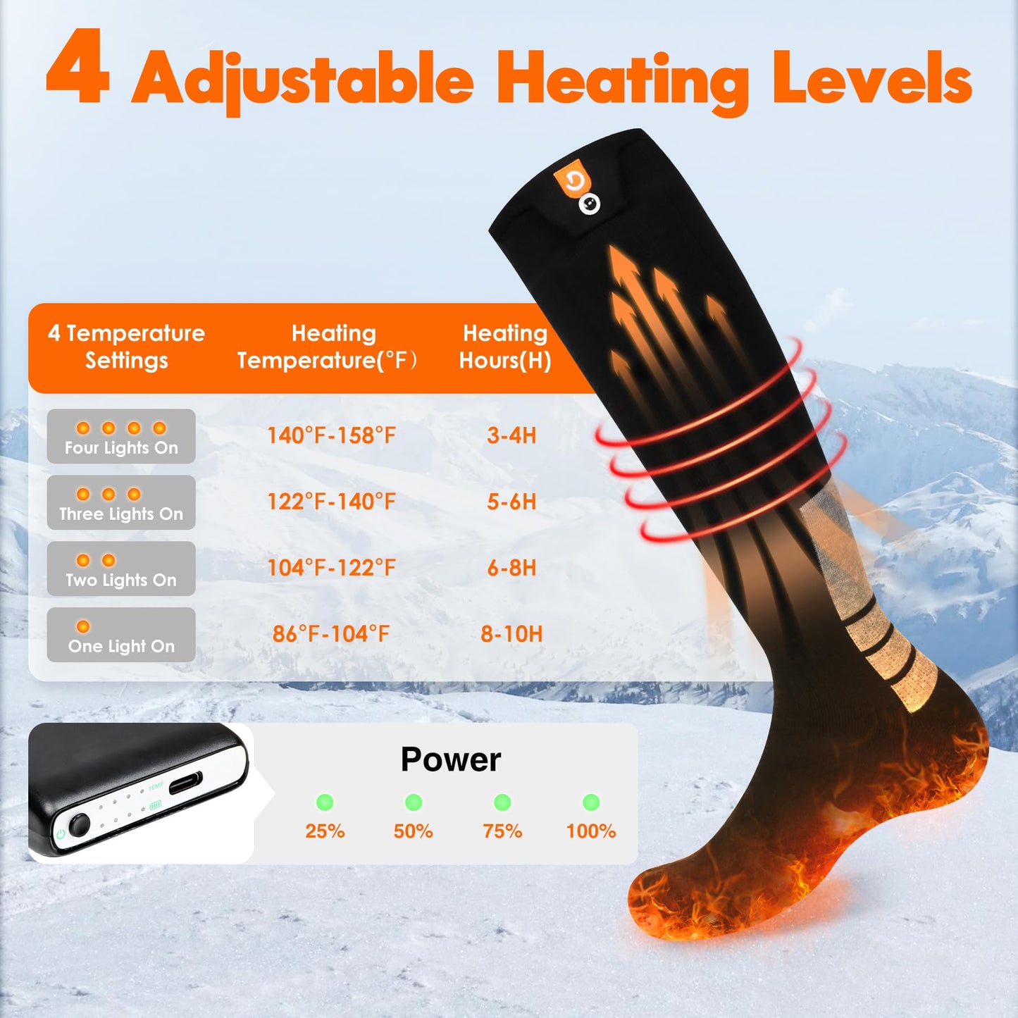 Heated Socks with 4 Heating Levels 6000mAh Rechargeable Electric Heating Socks Washable Thermal Sock Winter Warming Hiking Sock for Adult Men Women Skiing Biking Fishing Running Outdoor Activities